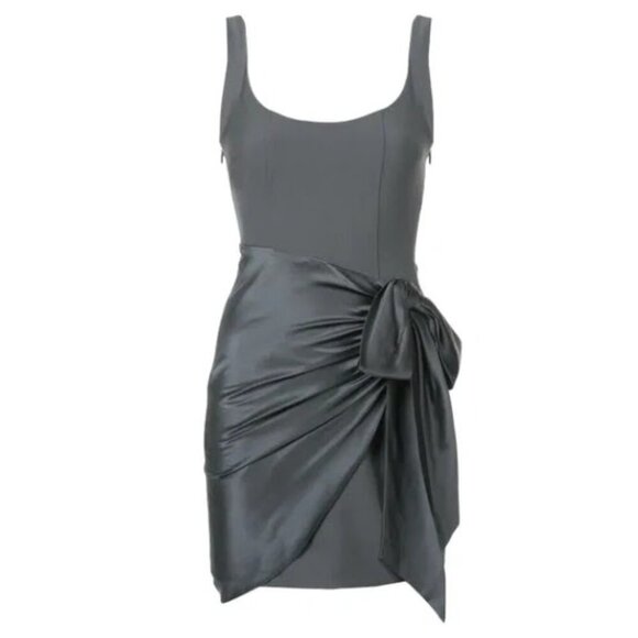 Cinq a Sept Grey Mini Dress Bow Wrap - Picture 2 of 10